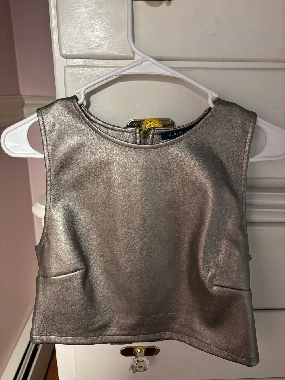 Metallic Silver Sleeveless Faux Leather Crop Top